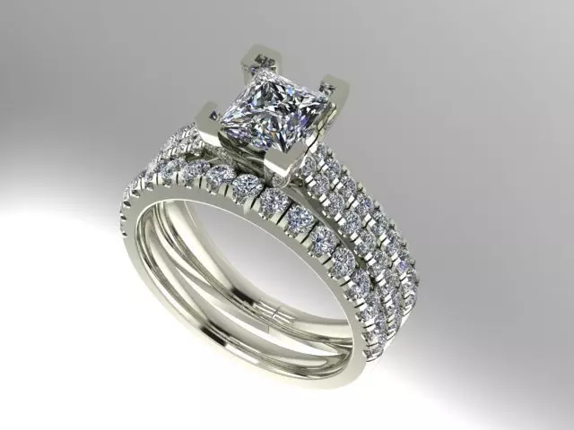 diamond wedding set 3D print model_0