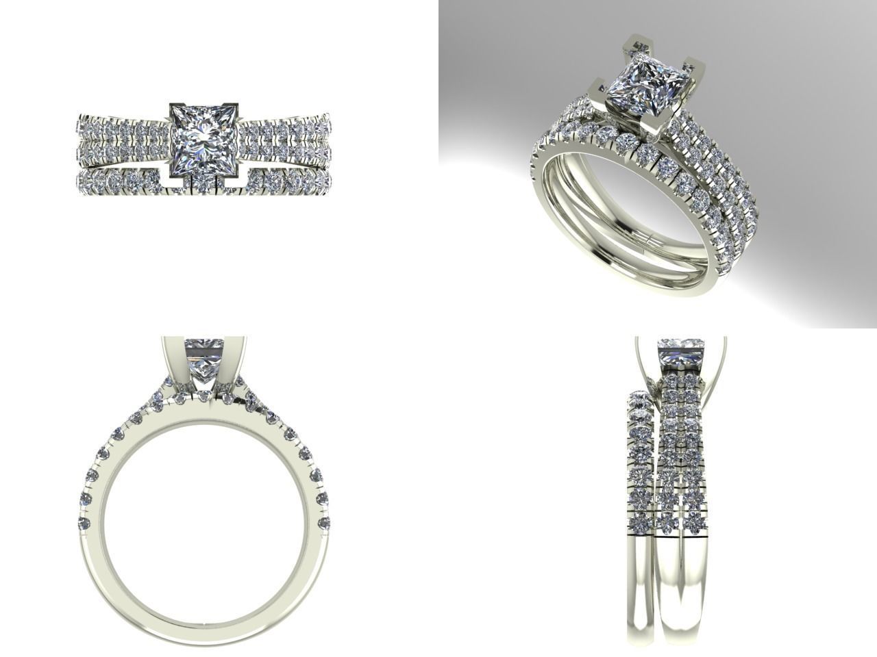 diamond wedding set 3D print model_1
