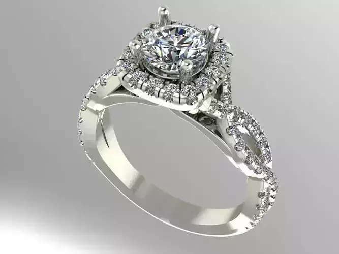 Twist diamond halo engagement ring
