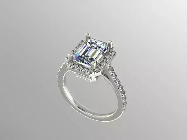 emerald cut diamond halo engagement ring