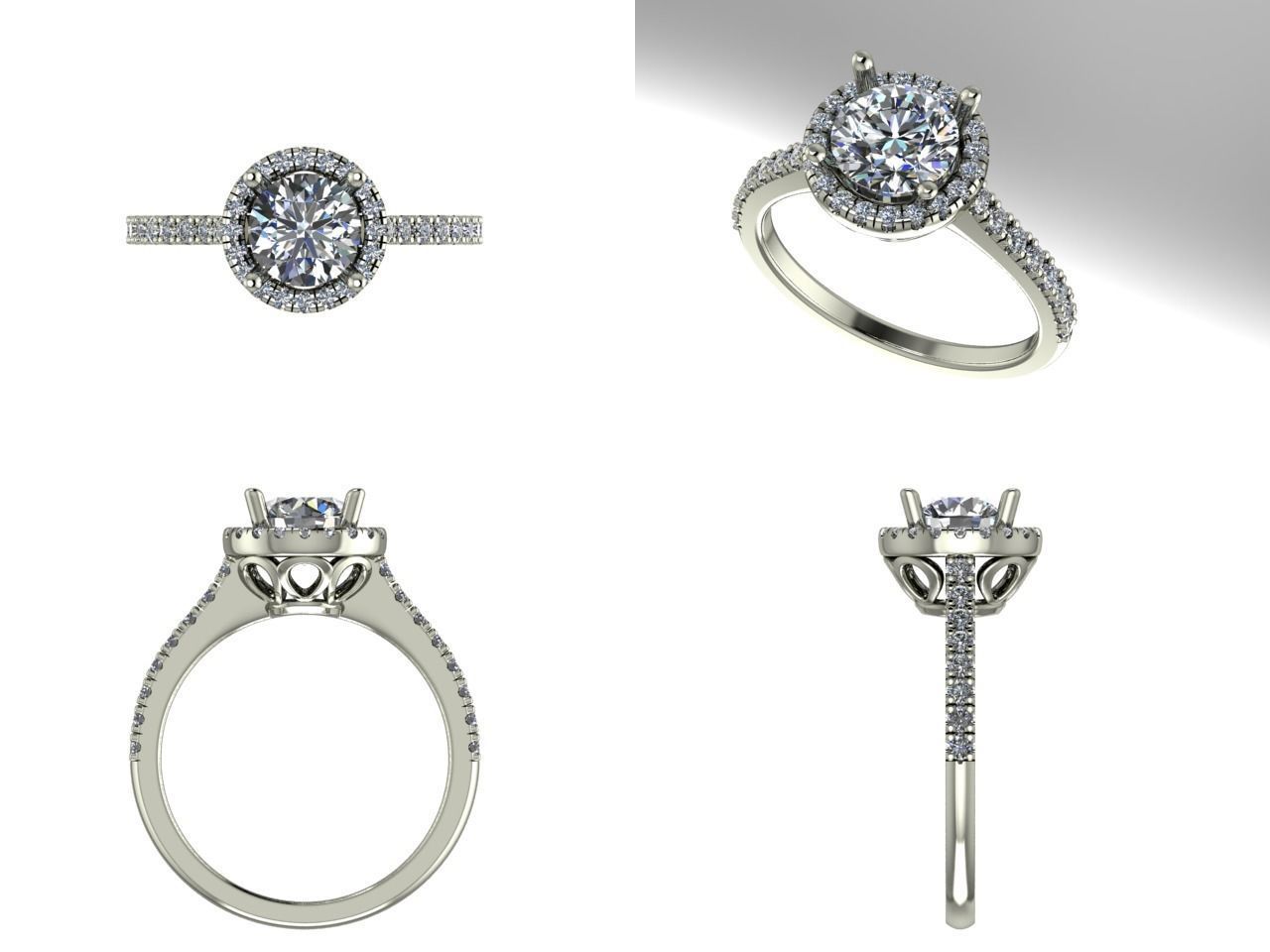 Halo engagement ring 3D print model_1