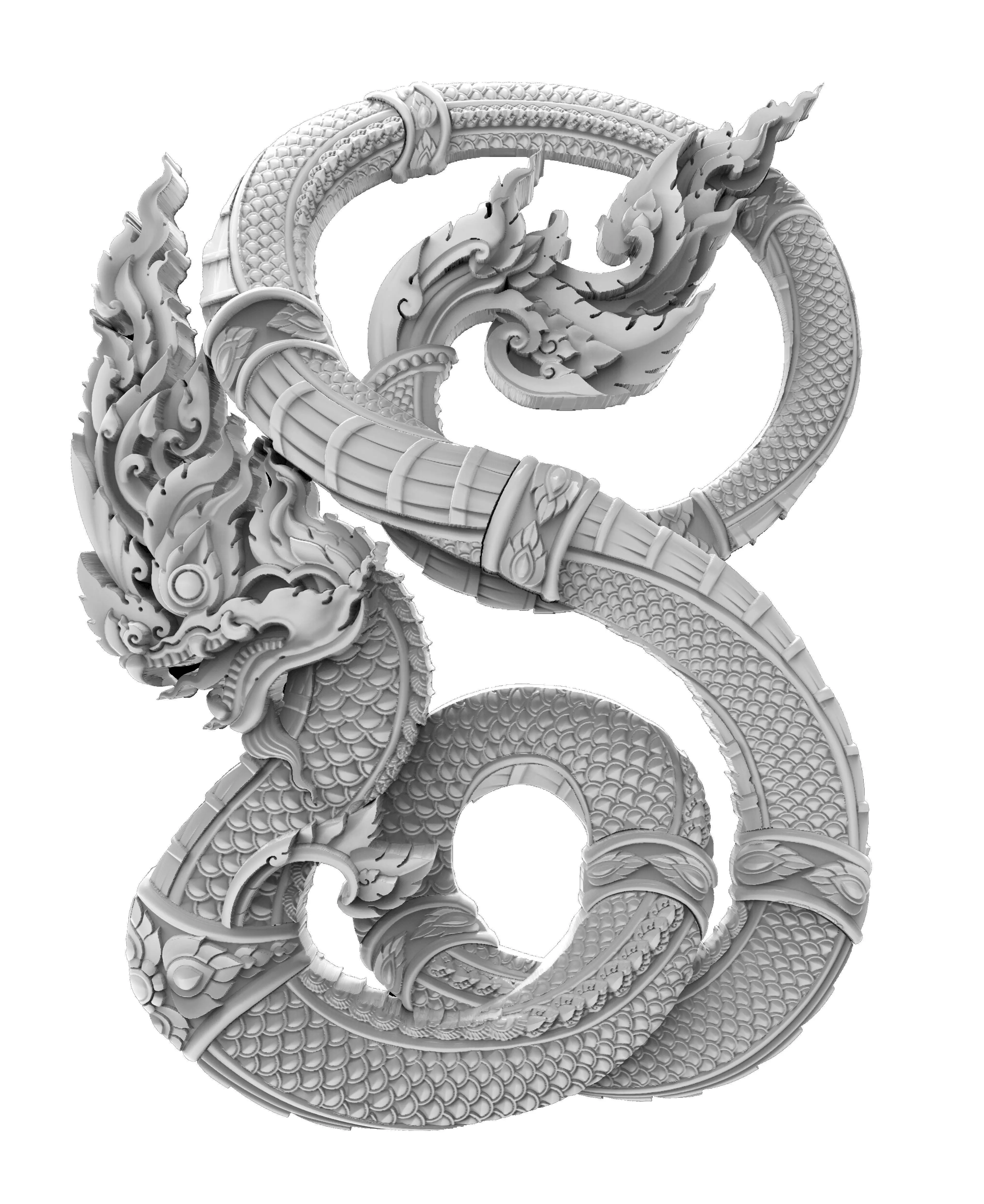 Thai tradition Naga 3D for print or CNC 3D print model