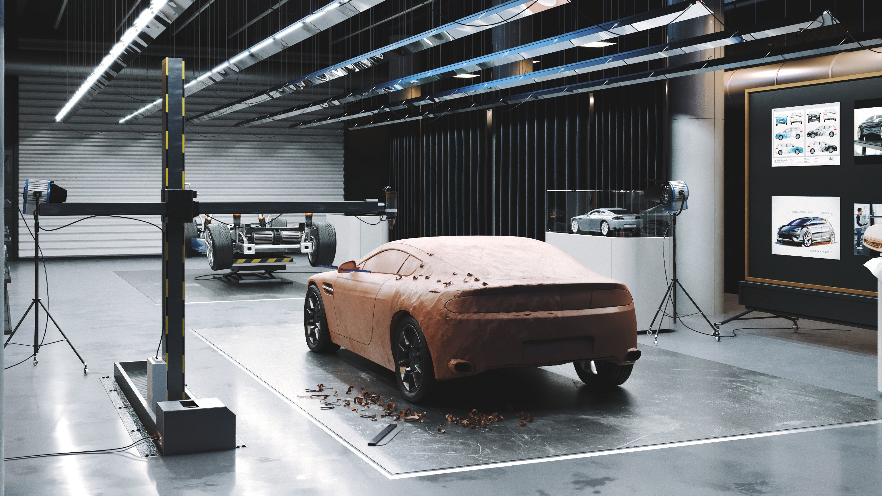 Car design scene 3D model_0