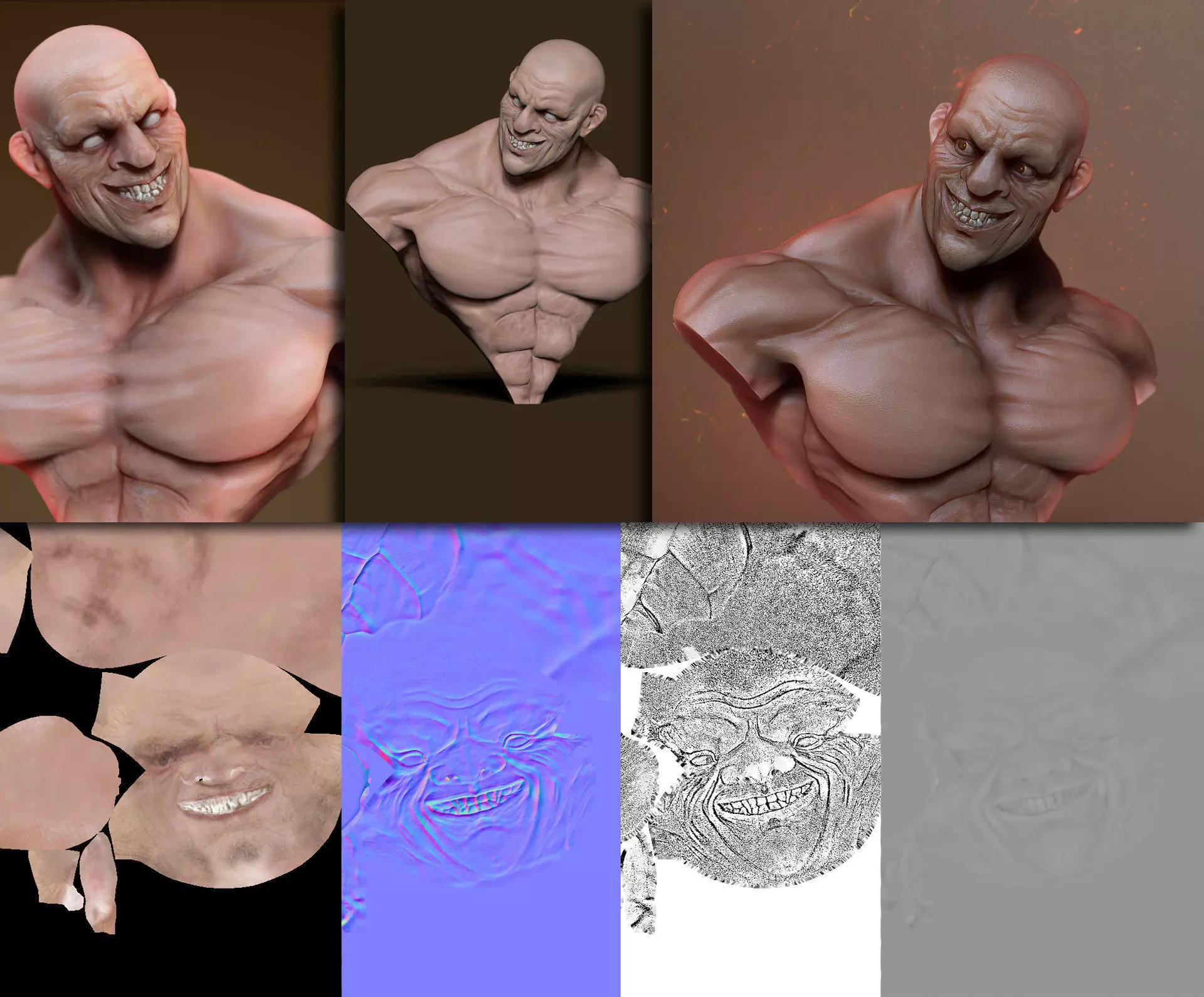 Expressive human male bust Low-poly 3D model