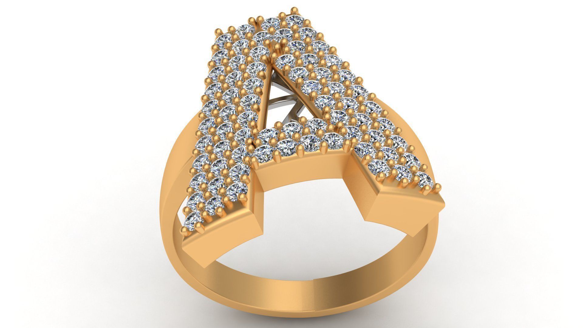 A Letter Ornament Diamond Gold Ring 3D print model_1
