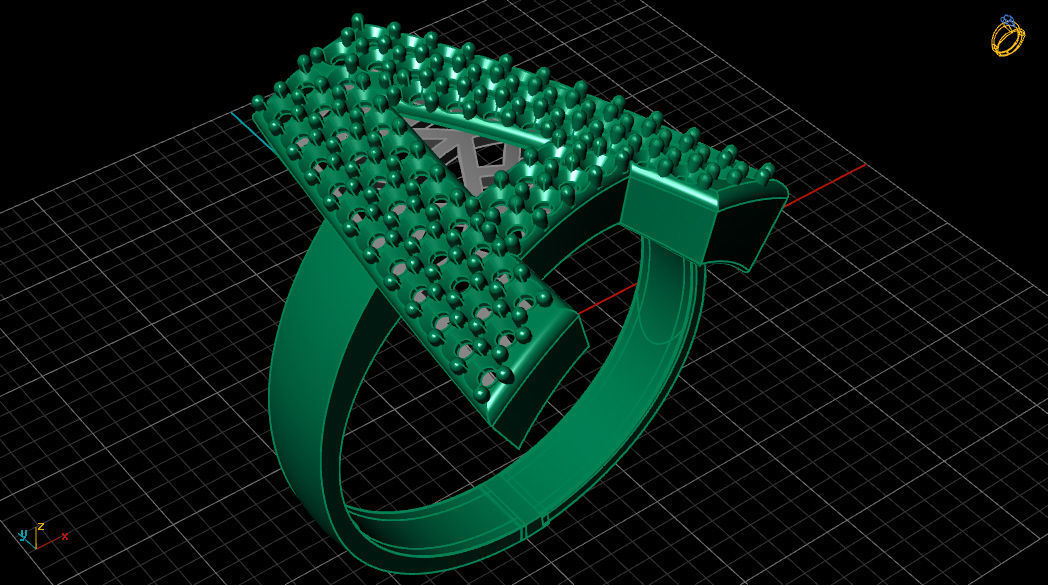 A Letter Ornament Diamond Gold Ring 3D print model_9