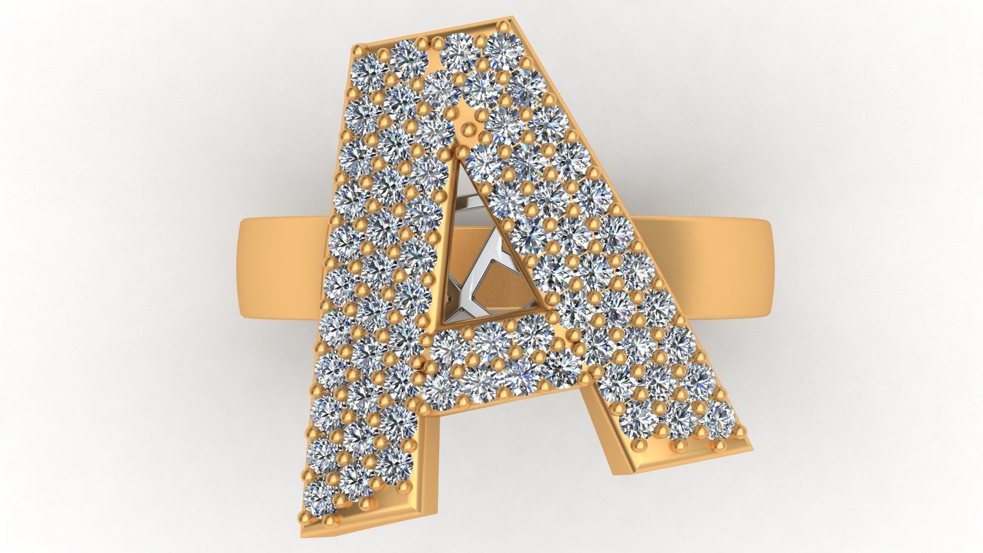 A Letter Ornament Diamond Gold Ring 3D print model_3