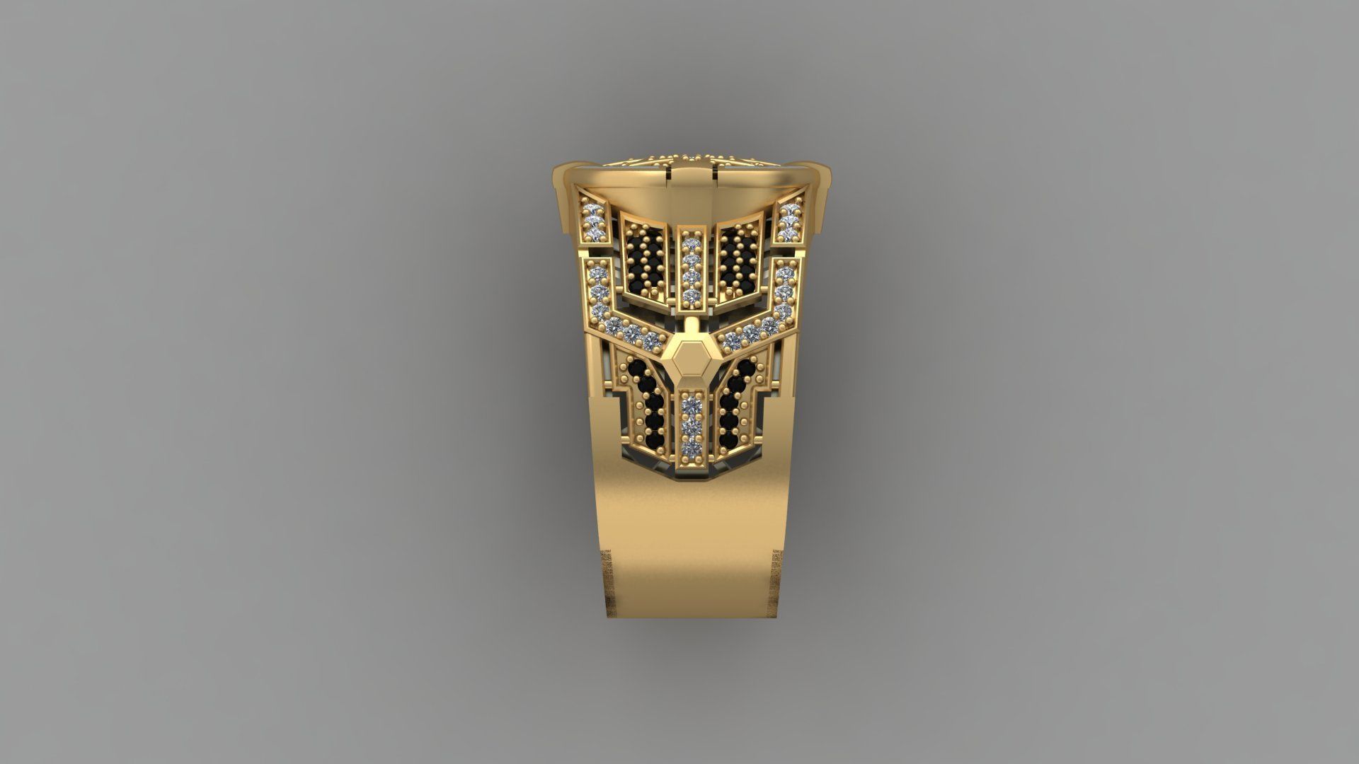 Compass Star Enamel Diamond Onyx Gold Ring 3D print model_1