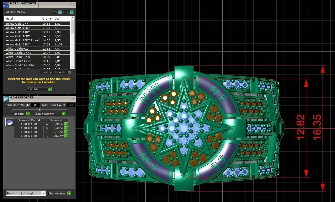 Compass Star Enamel Diamond Onyx Gold Ring 3D print model_8