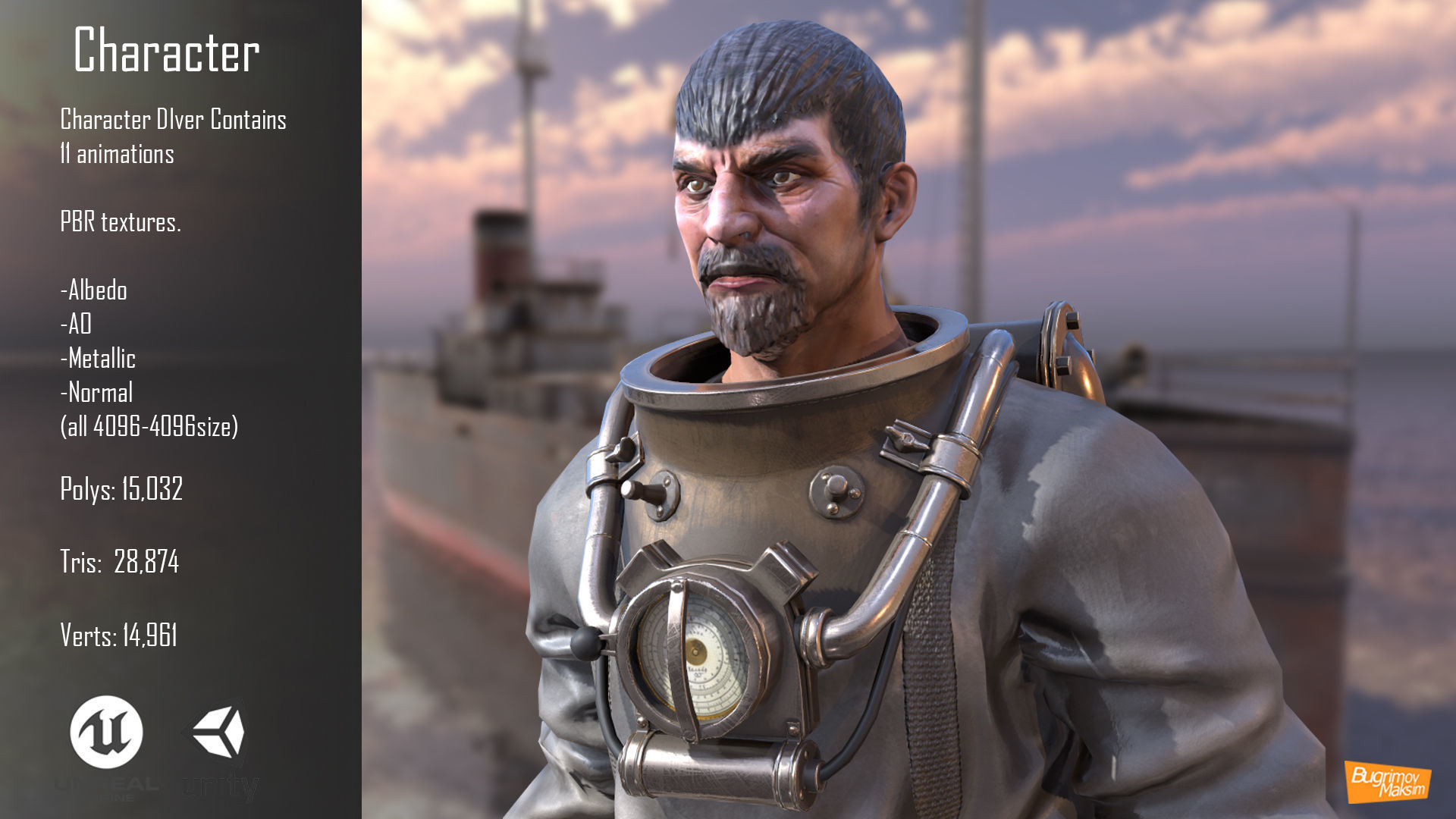 Character Diver Low-poly 3D model_4