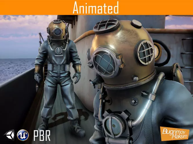 Character Diver Low-poly 3D model_0