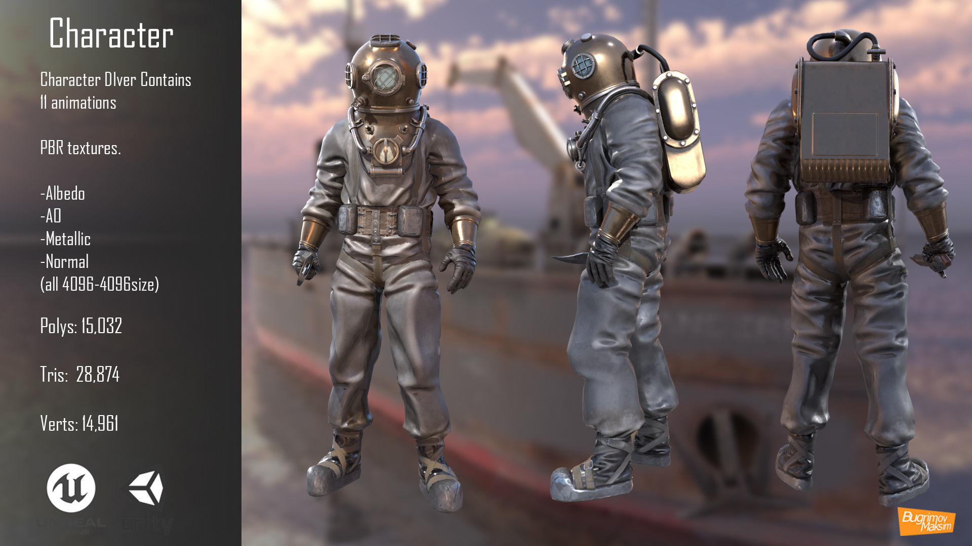 Character Diver Low-poly 3D model_2