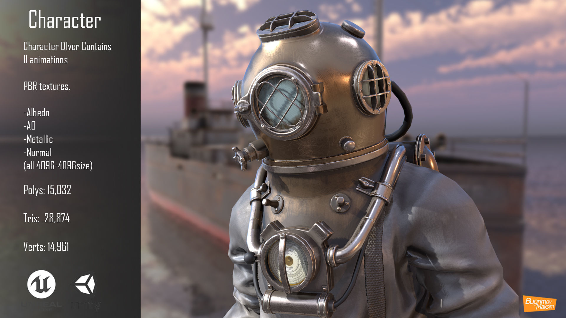 Character Diver Low-poly 3D model_3