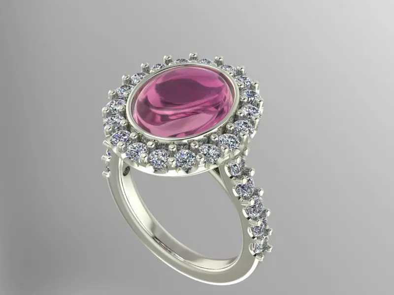 oval halo engagement ring 3D print model_0