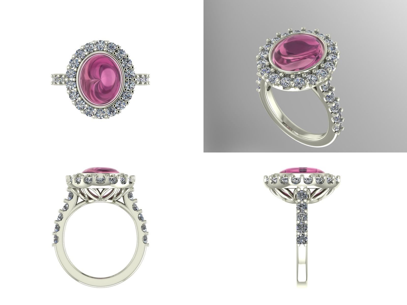 oval halo engagement ring 3D print model_1