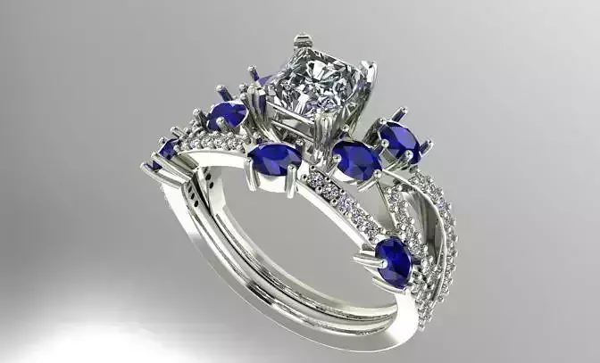 wedding set sapphire and diamond engagement ring