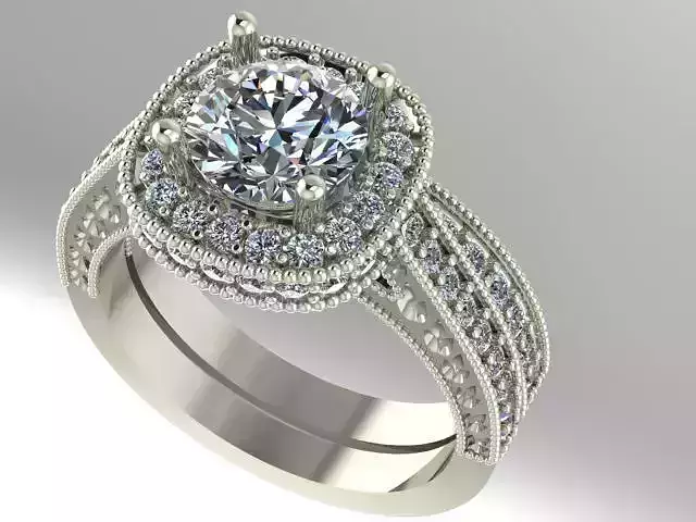 diamond halo wedding set 3D print model