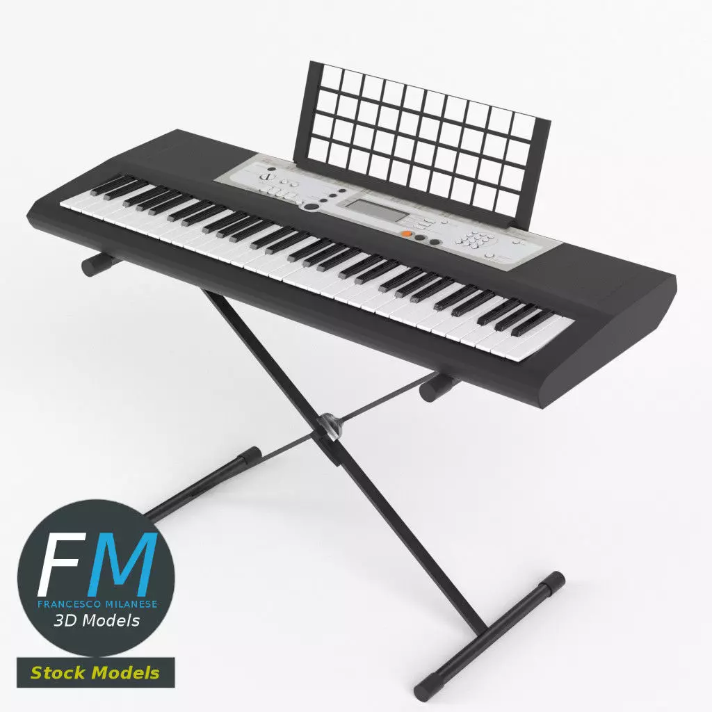 Electronic piano keyboard on stand 3D model_0
