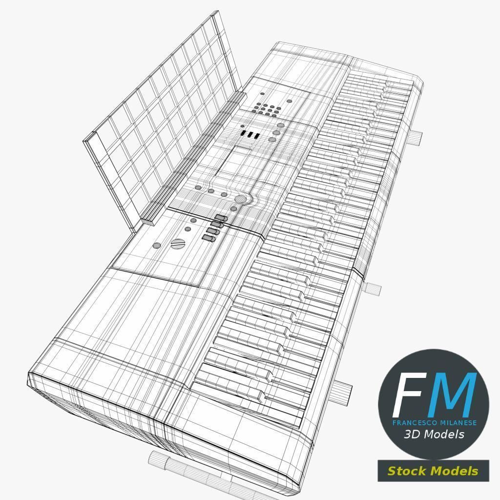 Electronic piano keyboard on stand 3D model_8
