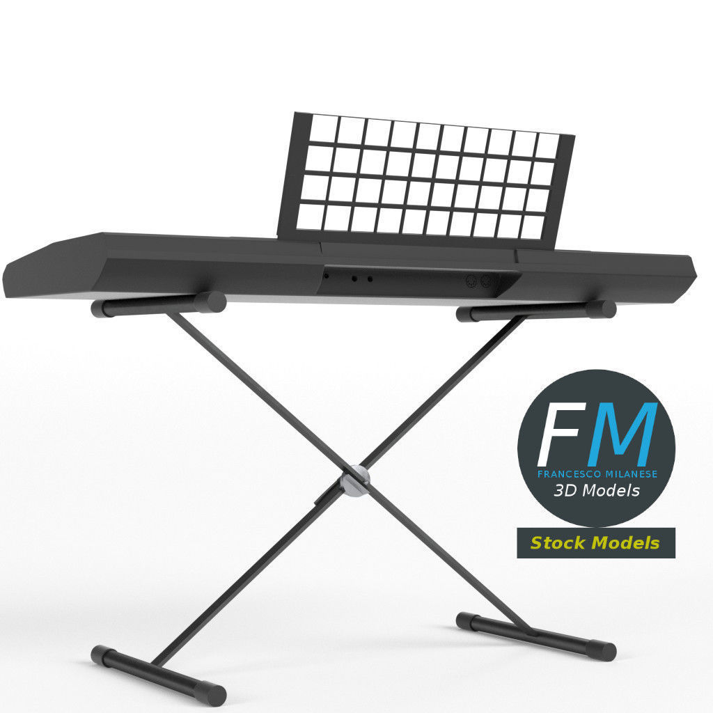Electronic piano keyboard on stand 3D model_3