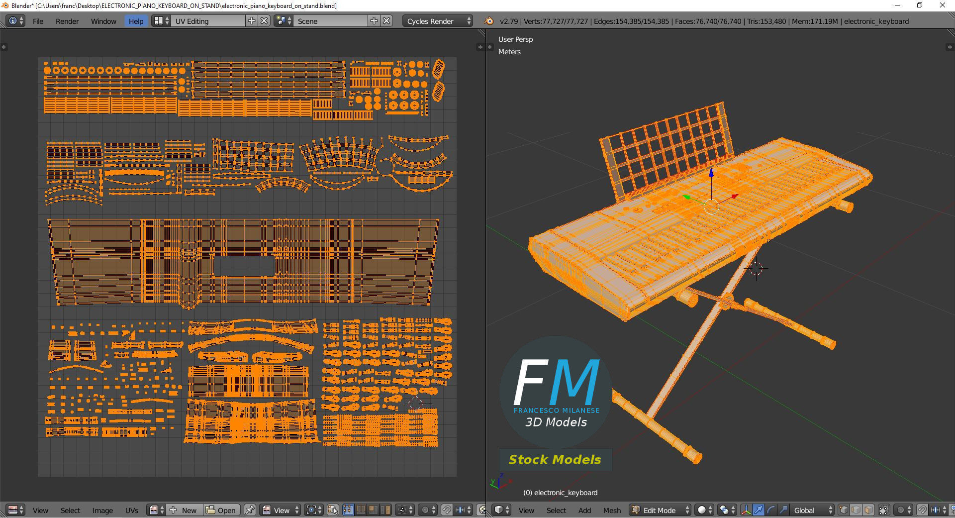 Electronic piano keyboard on stand 3D model_10