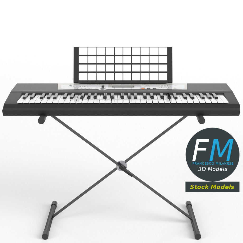 Electronic piano keyboard on stand 3D model_2