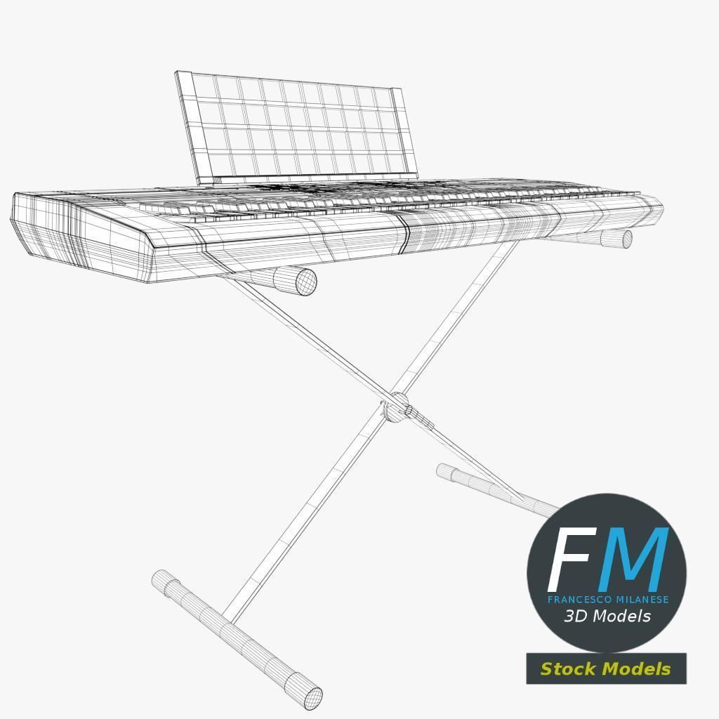 Electronic piano keyboard on stand 3D model_7