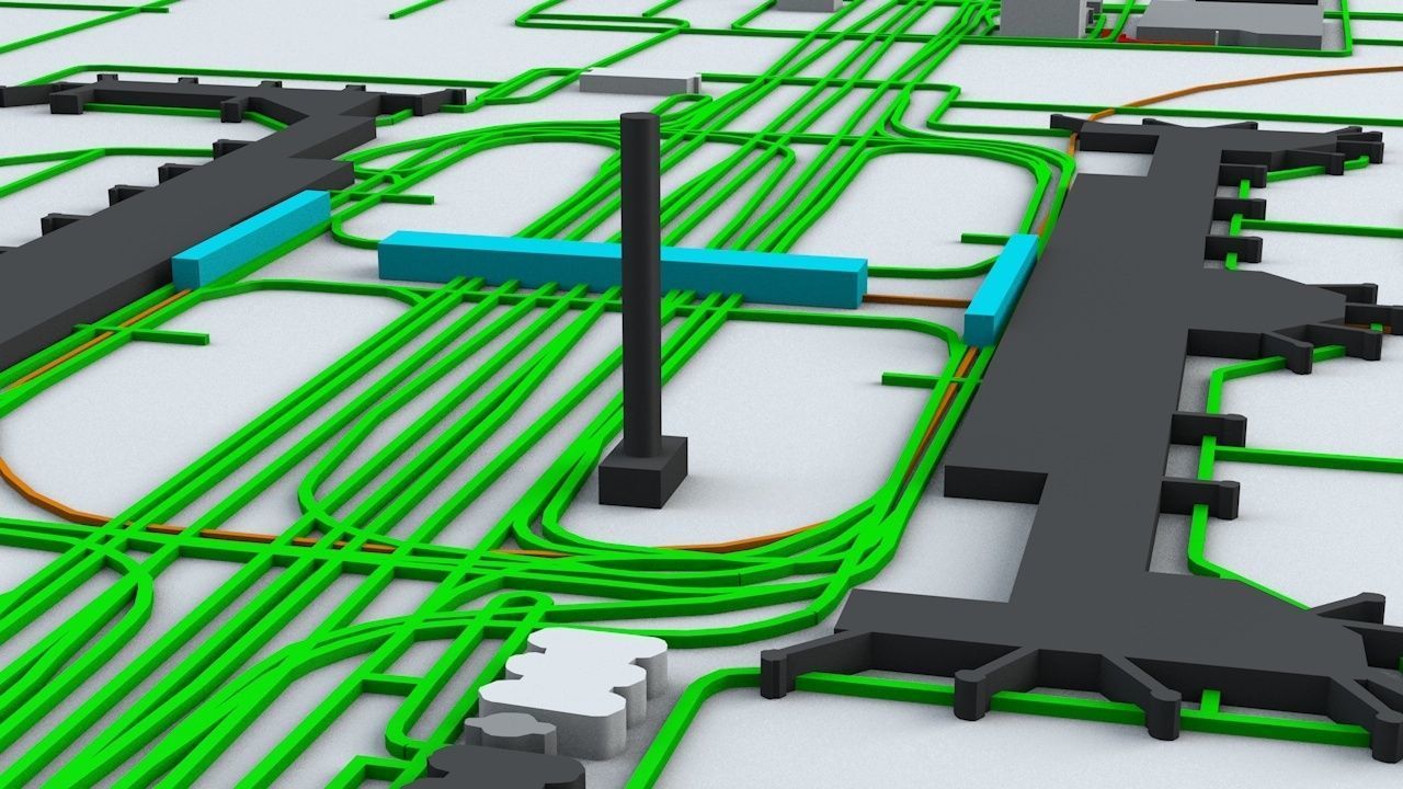 Tokyo Haneda HND Airport Roads Buildings and Public Transport 3D model_7