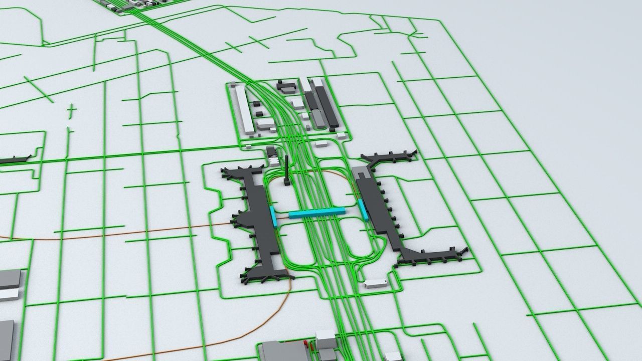 Tokyo Haneda HND Airport Roads Buildings and Public Transport 3D model_6