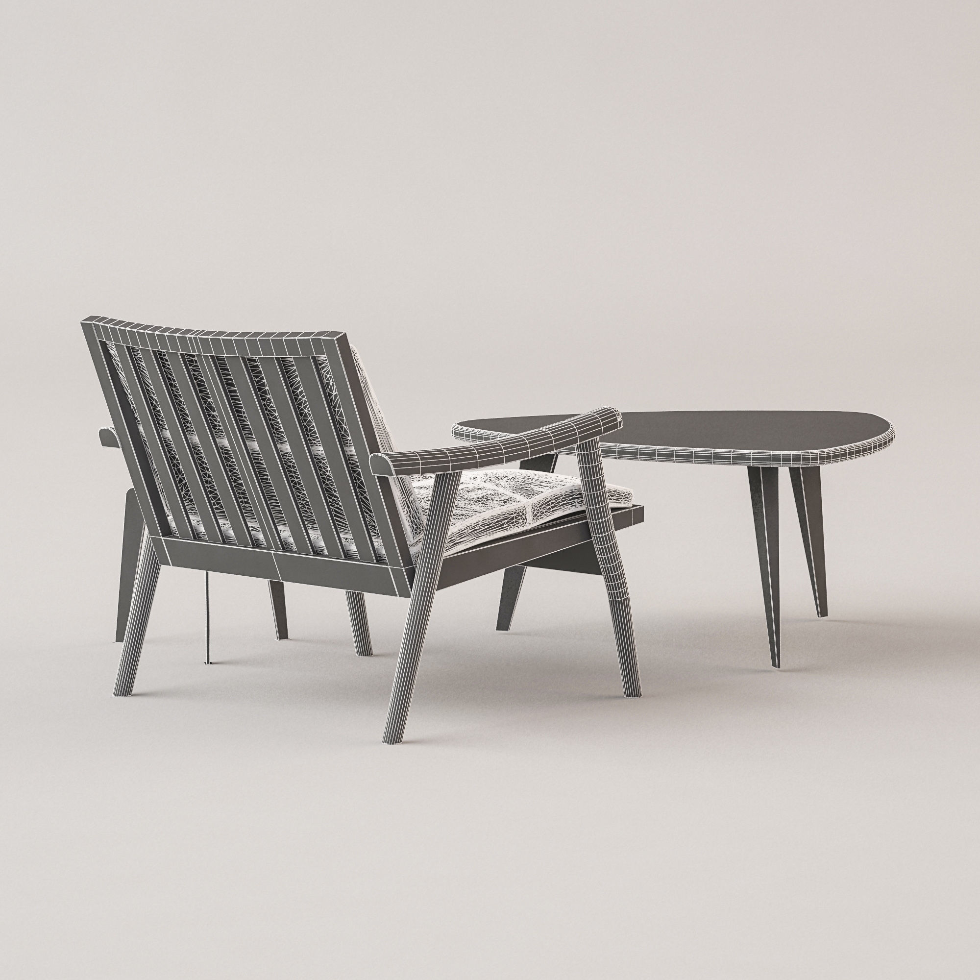 Furniture set coffee table and chair 3D model_4