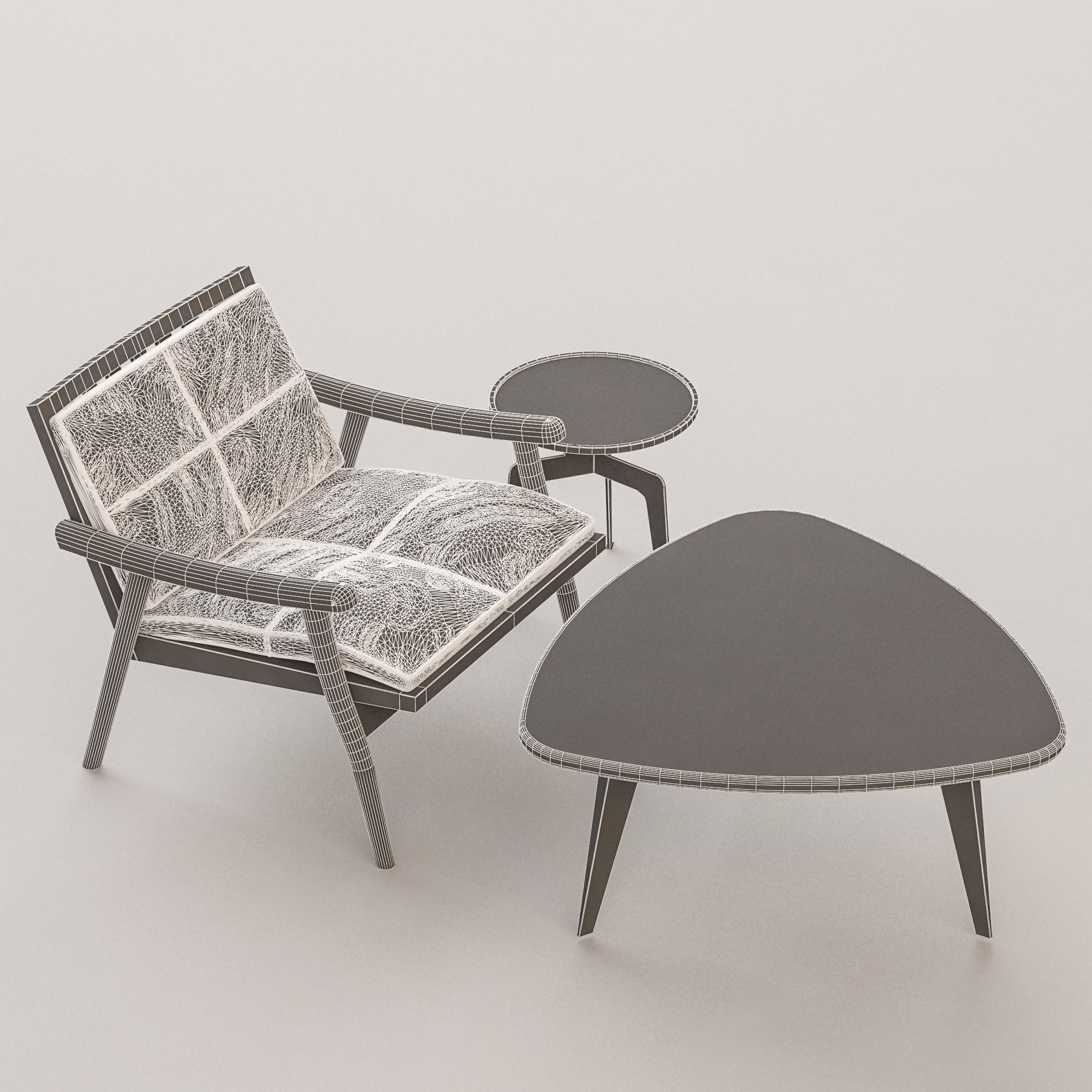 Furniture set coffee table and chair 3D model_5