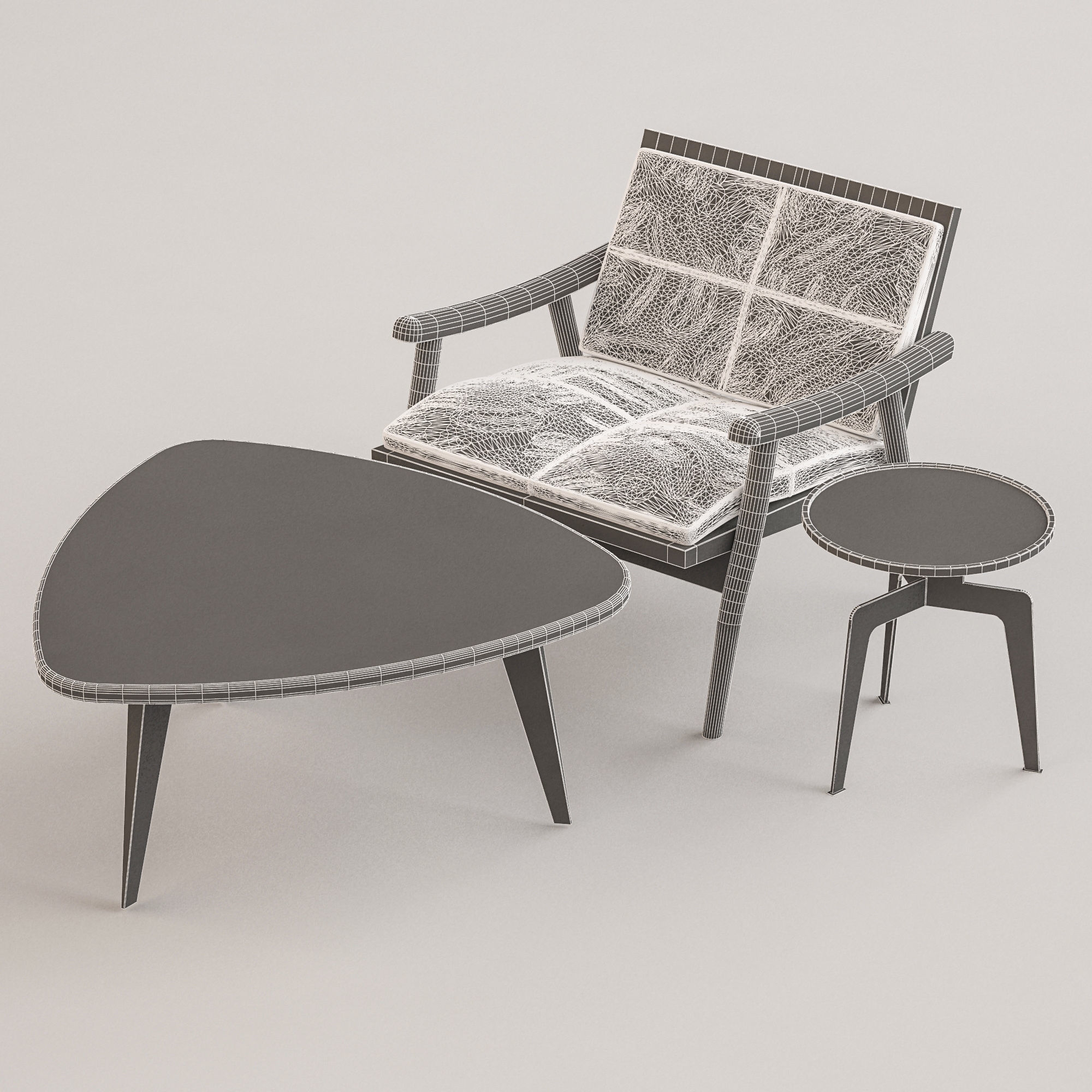 Furniture set coffee table and chair 3D model_3