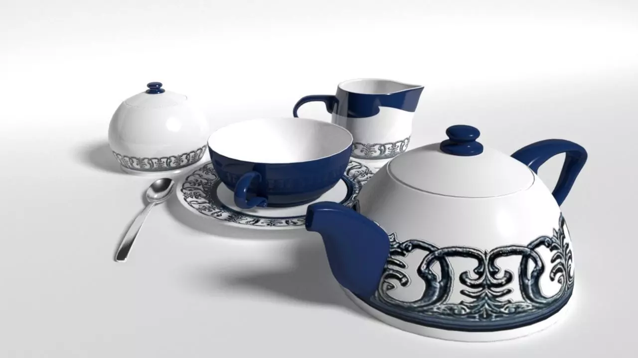 Tea set Low-poly 3D model