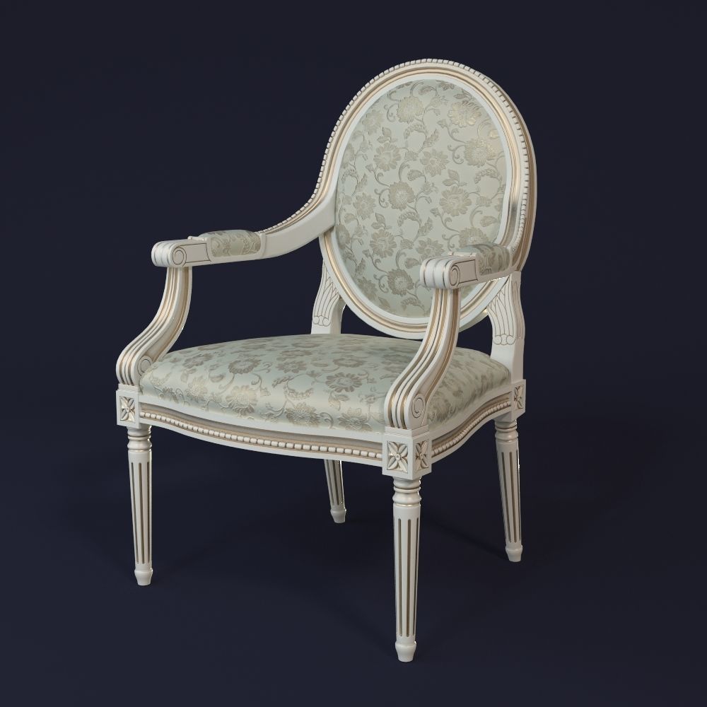 Chair ornately upholstered 3D model_7