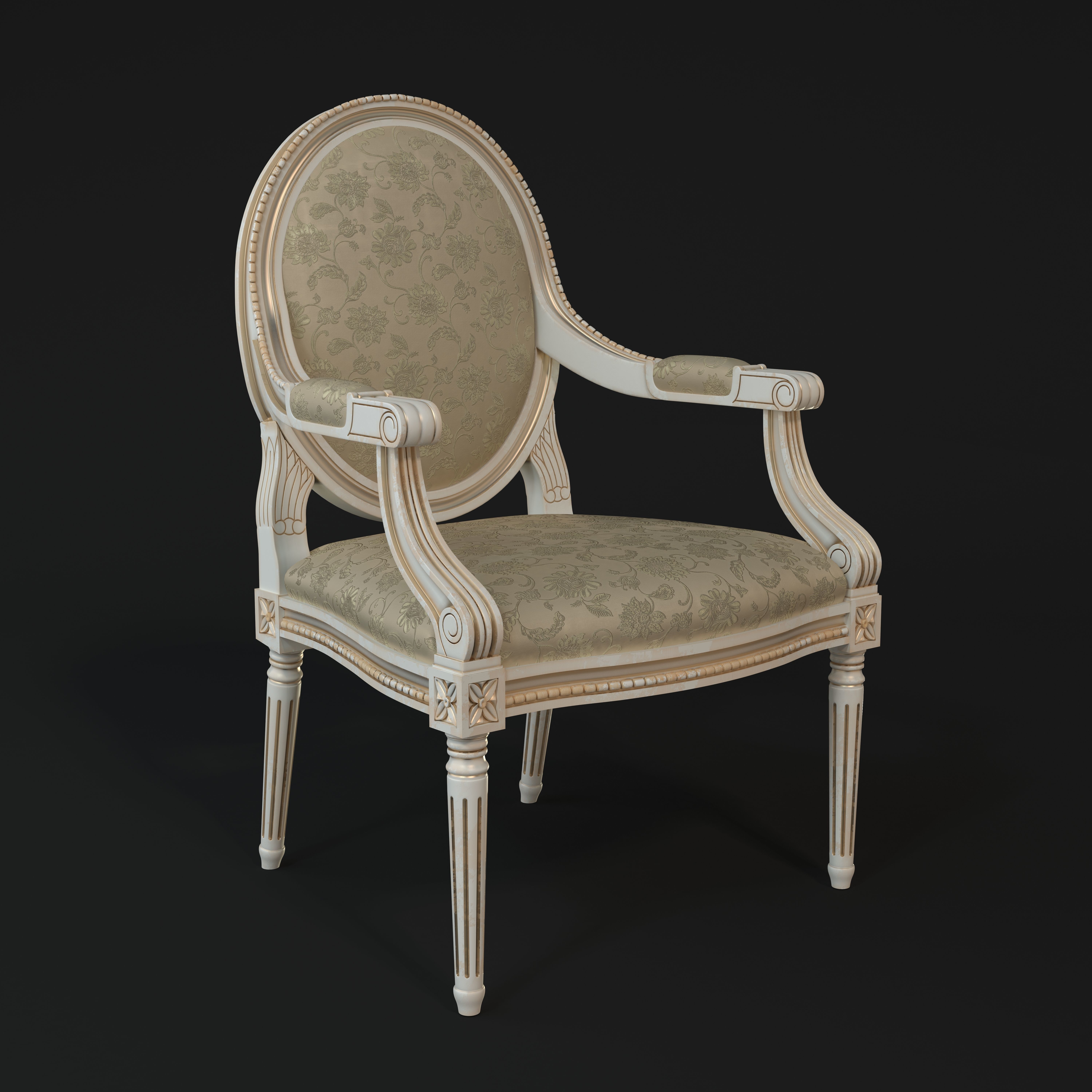 Chair ornately upholstered 3D model_17