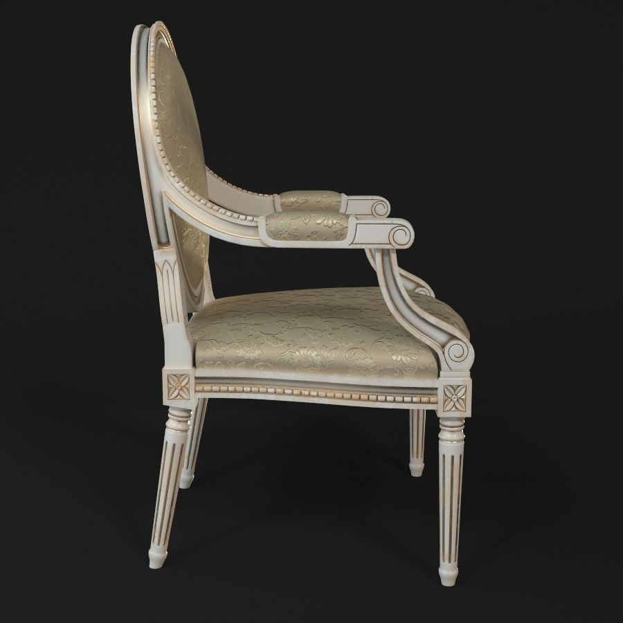 Chair ornately upholstered 3D model_3