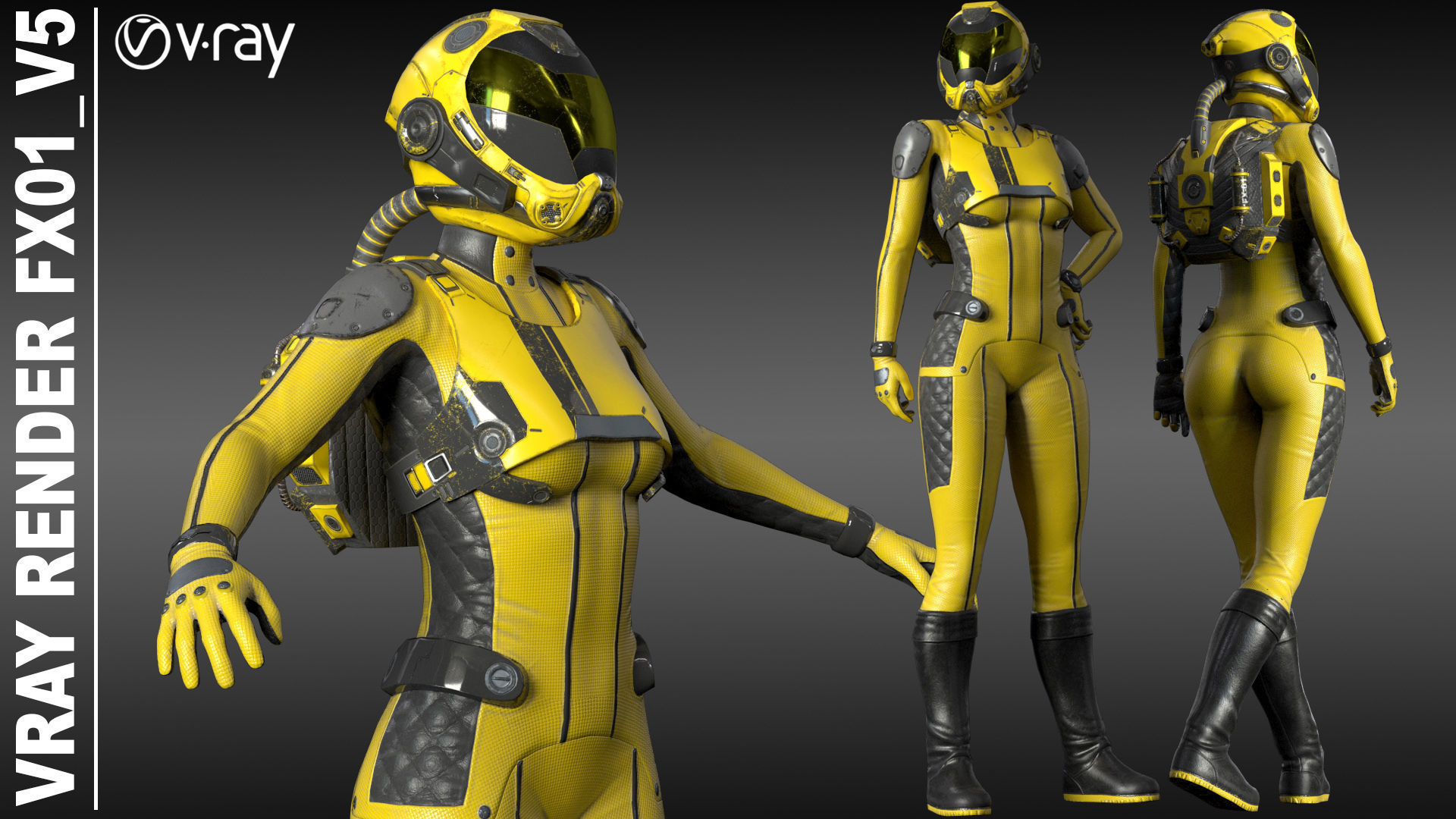 FX01 Female Sci-Fi Suit Low-poly 3D model_60