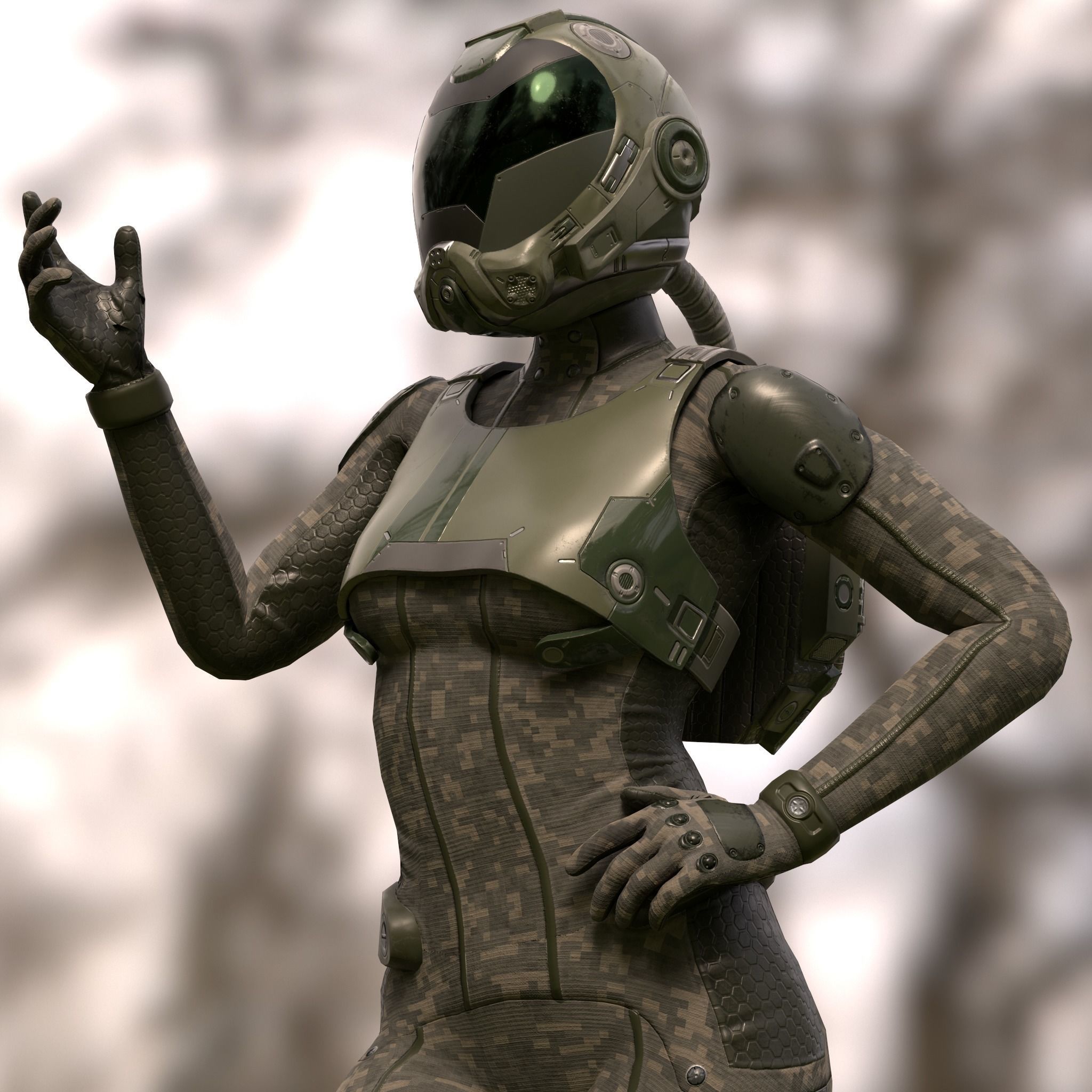 FX01 Female Sci-Fi Suit Low-poly 3D model_21