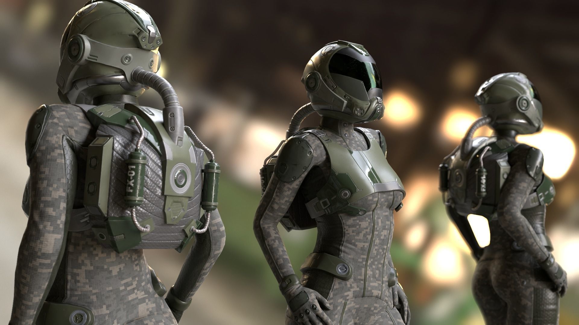 FX01 Female Sci-Fi Suit Low-poly 3D model_25