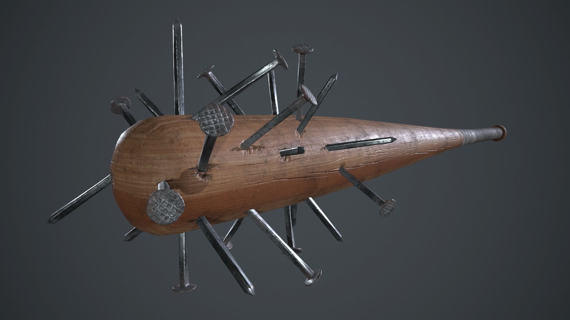Baseball Bat Weapon With Metal Nails PBR Game Ready Low-poly 3D model_6