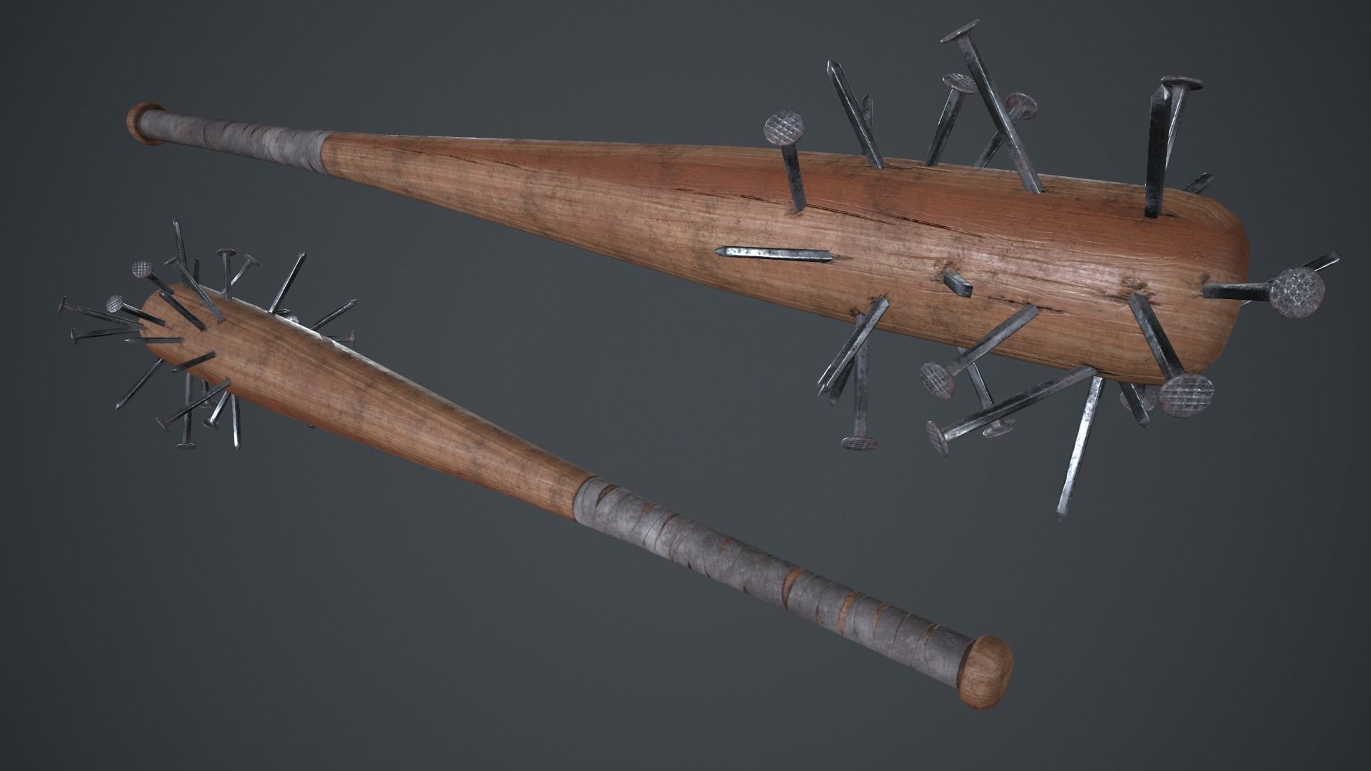 Baseball Bat Weapon With Metal Nails PBR Game Ready Low-poly 3D model_1