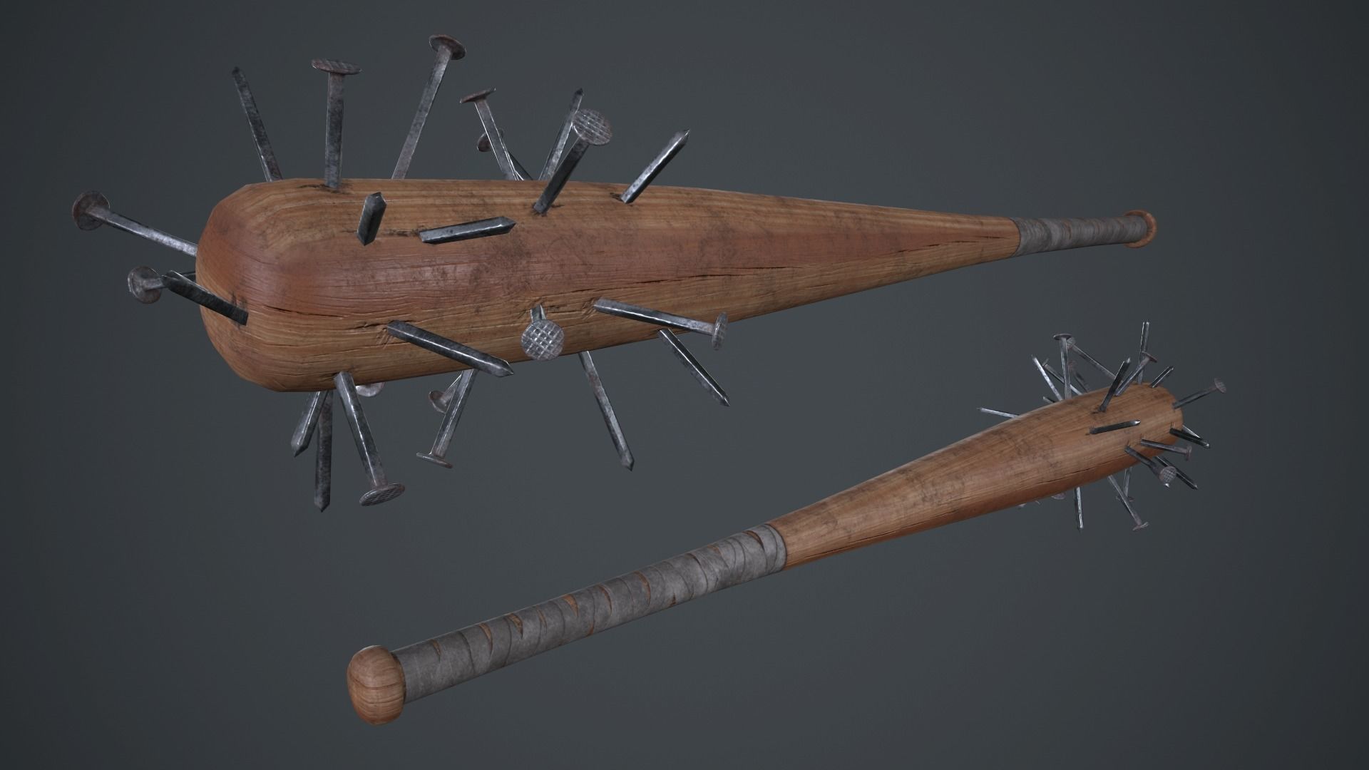 Baseball Bat Weapon With Metal Nails PBR Game Ready Low-poly 3D model_2