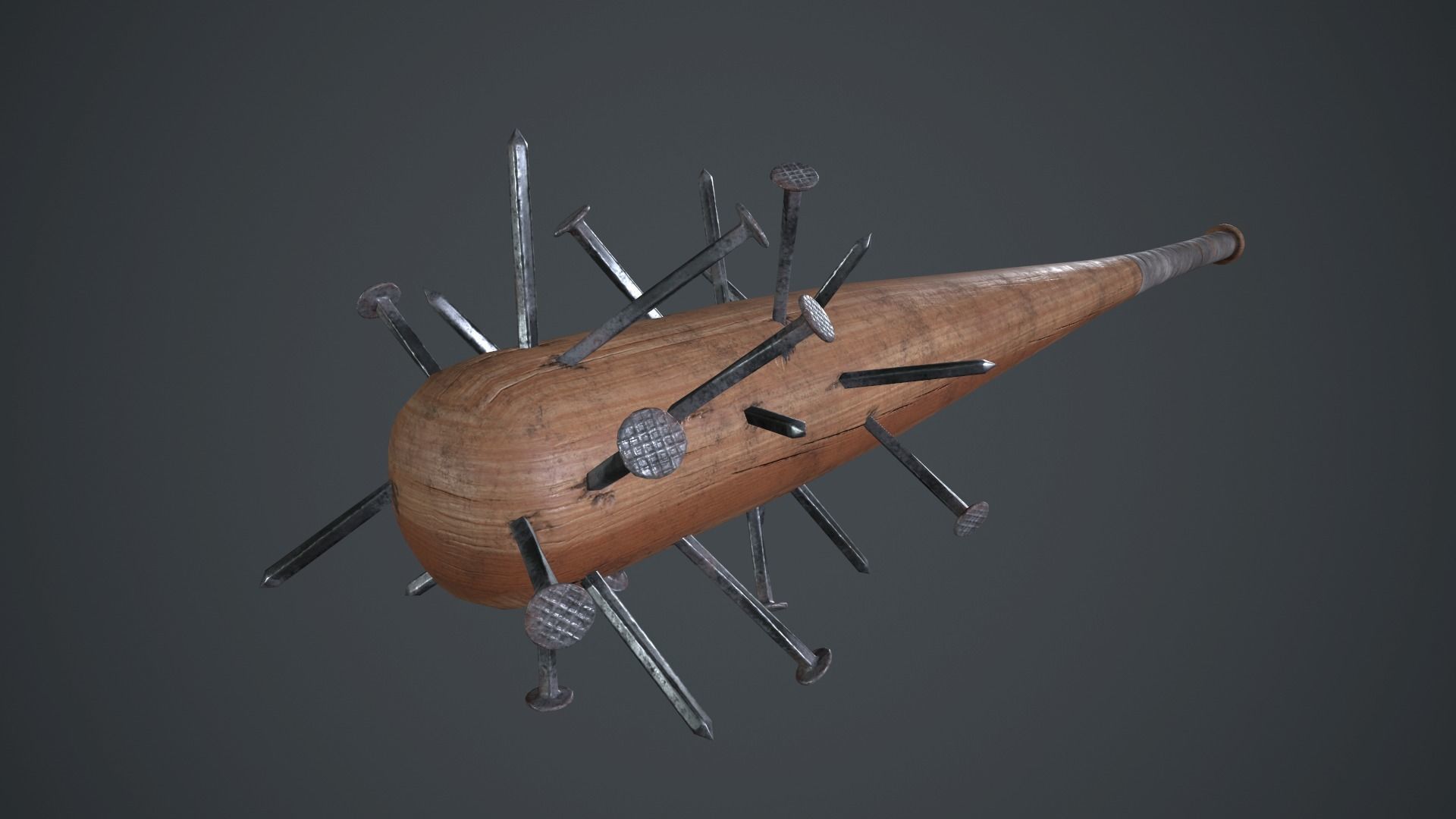 Baseball Bat Weapon With Metal Nails PBR Game Ready Low-poly 3D model_12