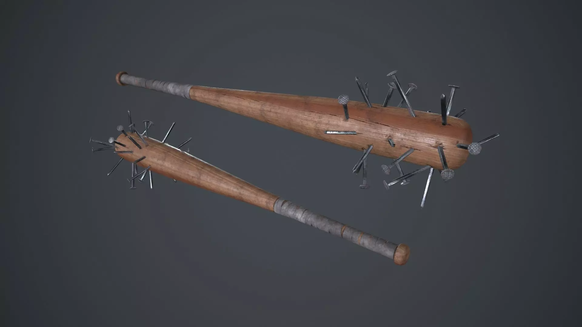 Baseball Bat Weapon With Metal Nails PBR Game Ready Low-poly 3D model_0