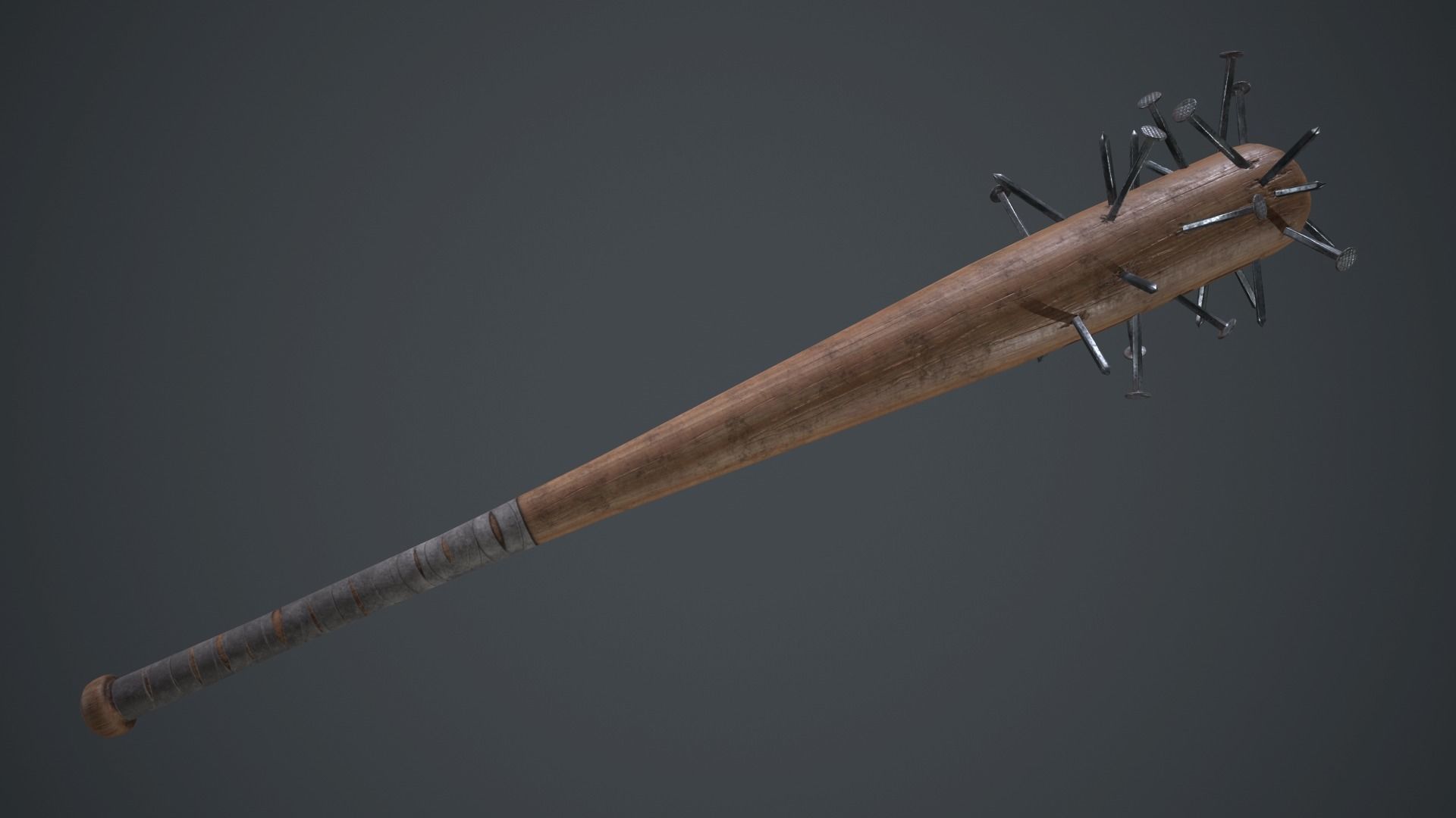 Baseball Bat Weapon With Metal Nails PBR Game Ready Low-poly 3D model_3
