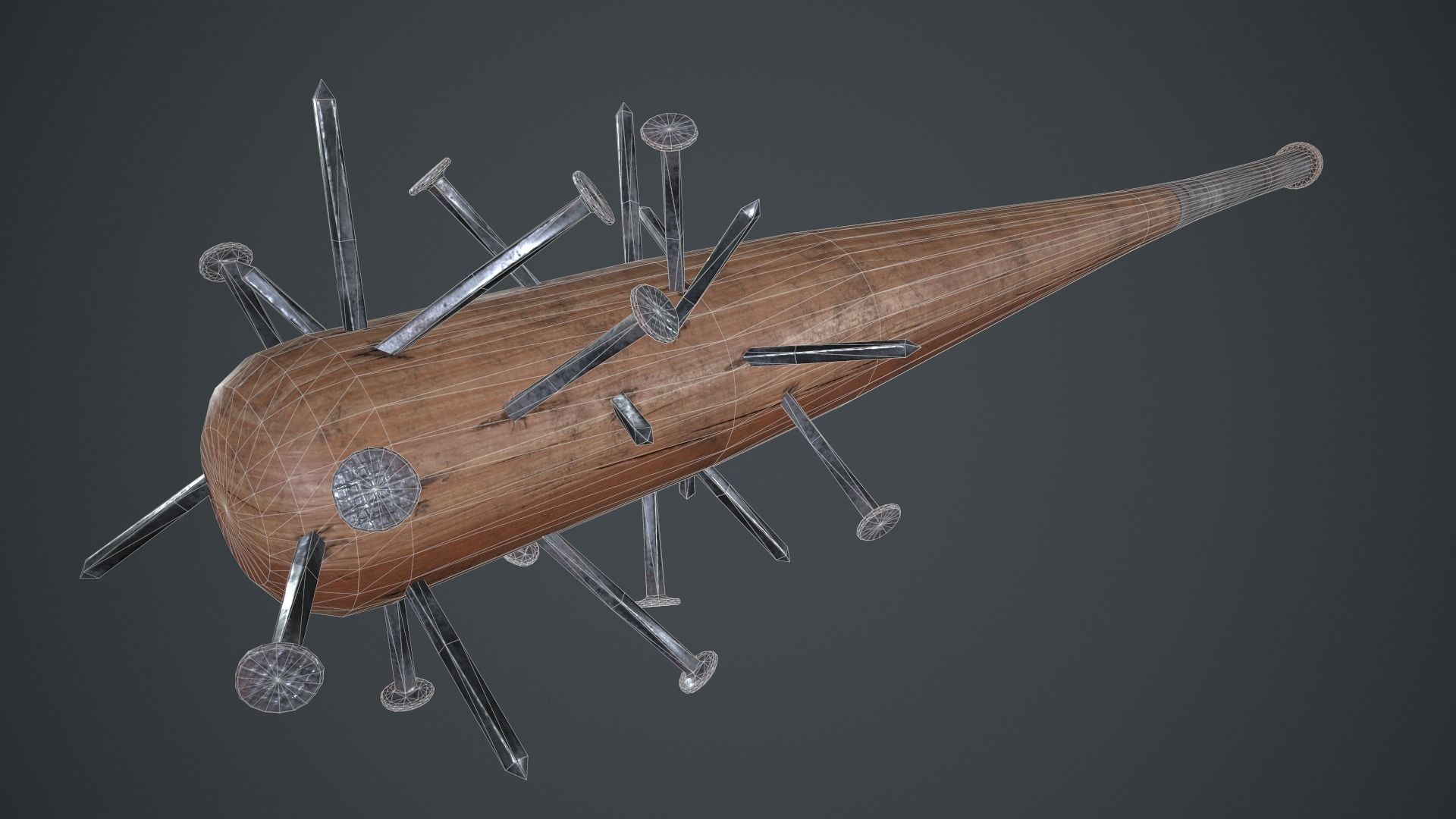 Baseball Bat Weapon With Metal Nails PBR Game Ready Low-poly 3D model_13