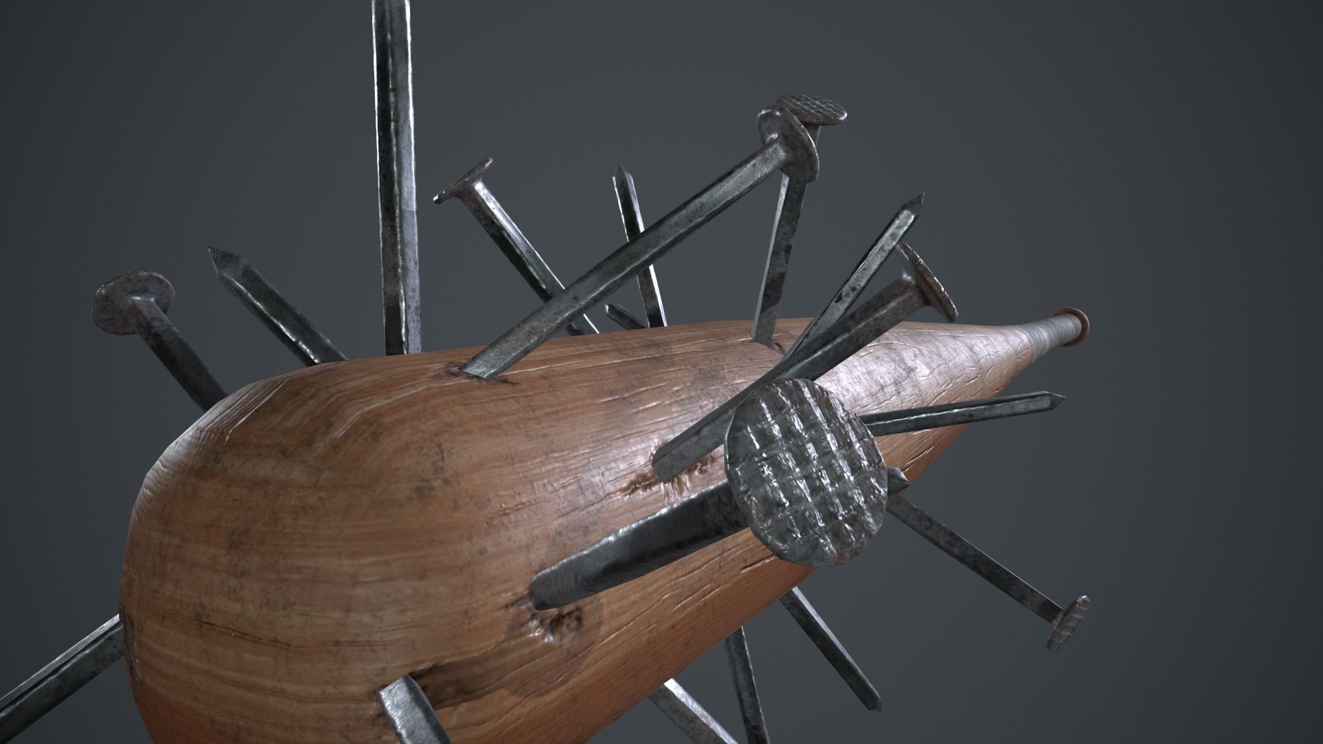 Baseball Bat Weapon With Metal Nails PBR Game Ready Low-poly 3D model_9