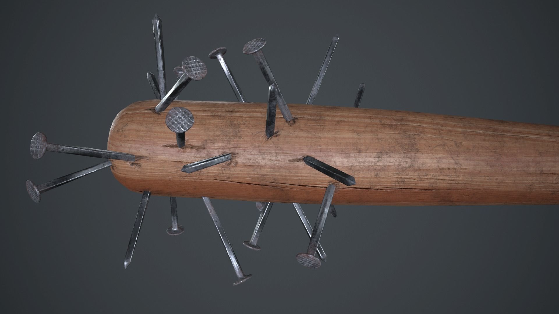 Baseball Bat Weapon With Metal Nails PBR Game Ready Low-poly 3D model_5