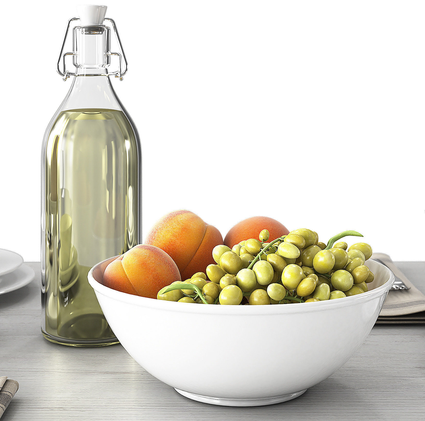 Vardagen 4 bowl of grapes and bottle of olive oil 3D model_1