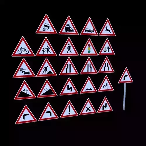 3D model German Warning Traffic  Road Sign Pack